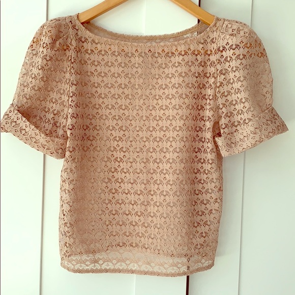 American Apparel Tops - Beautiful lace beige cuffed sleeve top. Xs.